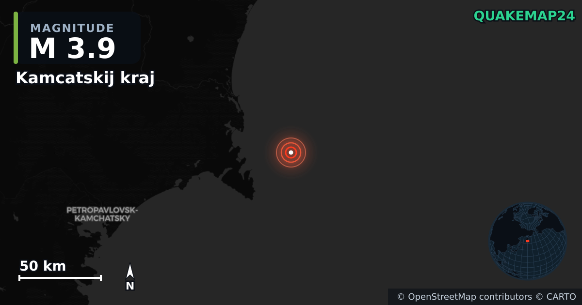 M3.9 earthquake near Kamcatskij kraj on Jun 18, 2025 — map of epicenter and shaking intensity | QuakeMap24