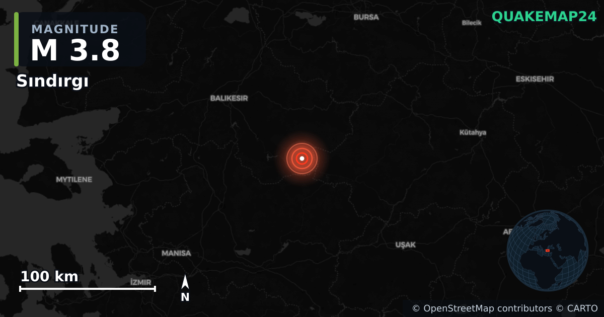 M3.8 earthquake near Sındırgı on Oct 4, 2025 — map of epicenter and shaking intensity | QuakeMap24