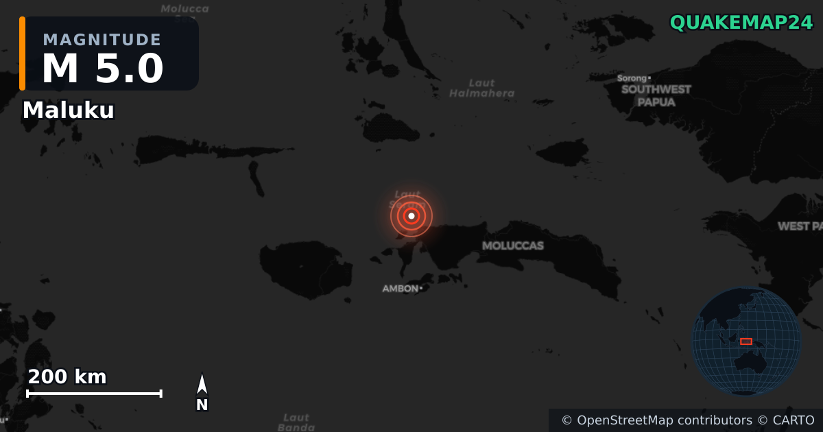 Erdbeben M5,0 bei Maluku (Indonesien) — Karte der Lage des Epizentrums