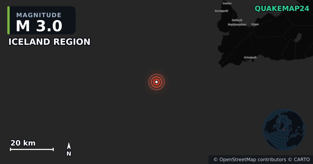 Iceland (İzlanda) yakınında M3,0 deprem · 2026-10-09 — Deprem merkez üssünün konumunu gösteren harita