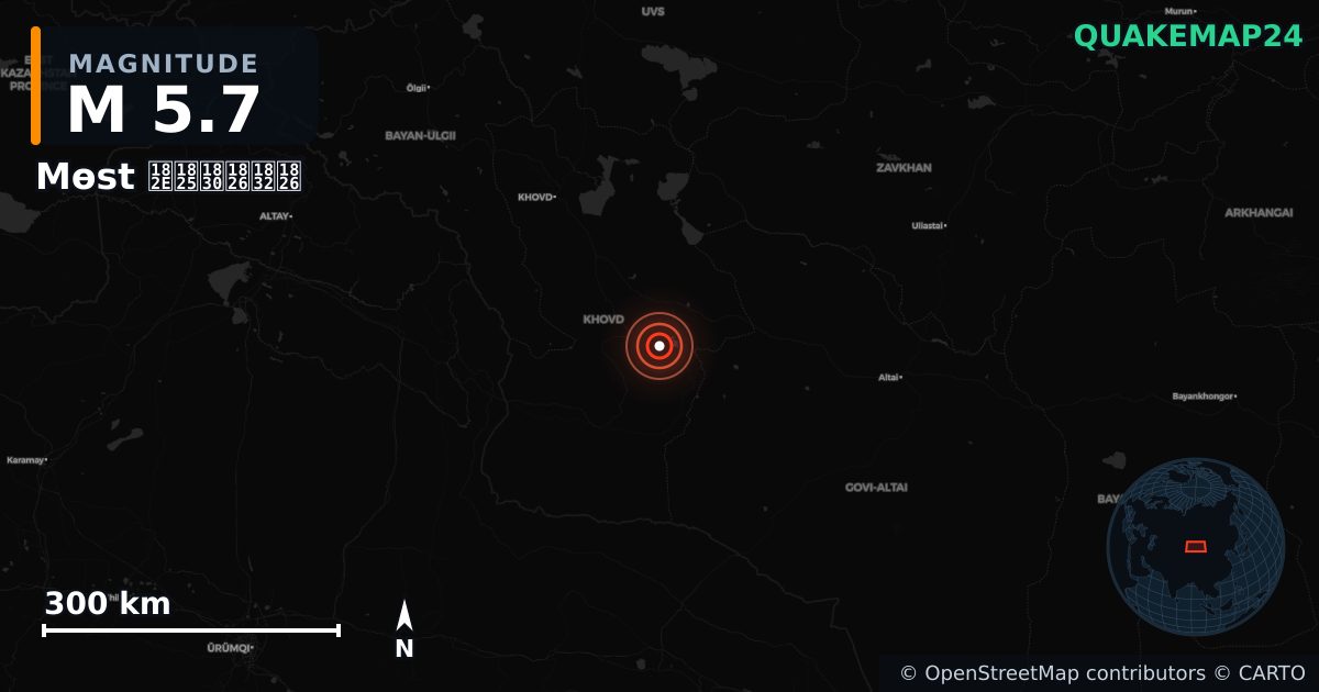 M5.7 earthquake near Mөst ᠮᠥᠰᠦᠲᠦ on Apr 26, 2026 — map of epicenter and shaking intensity | QuakeMap24