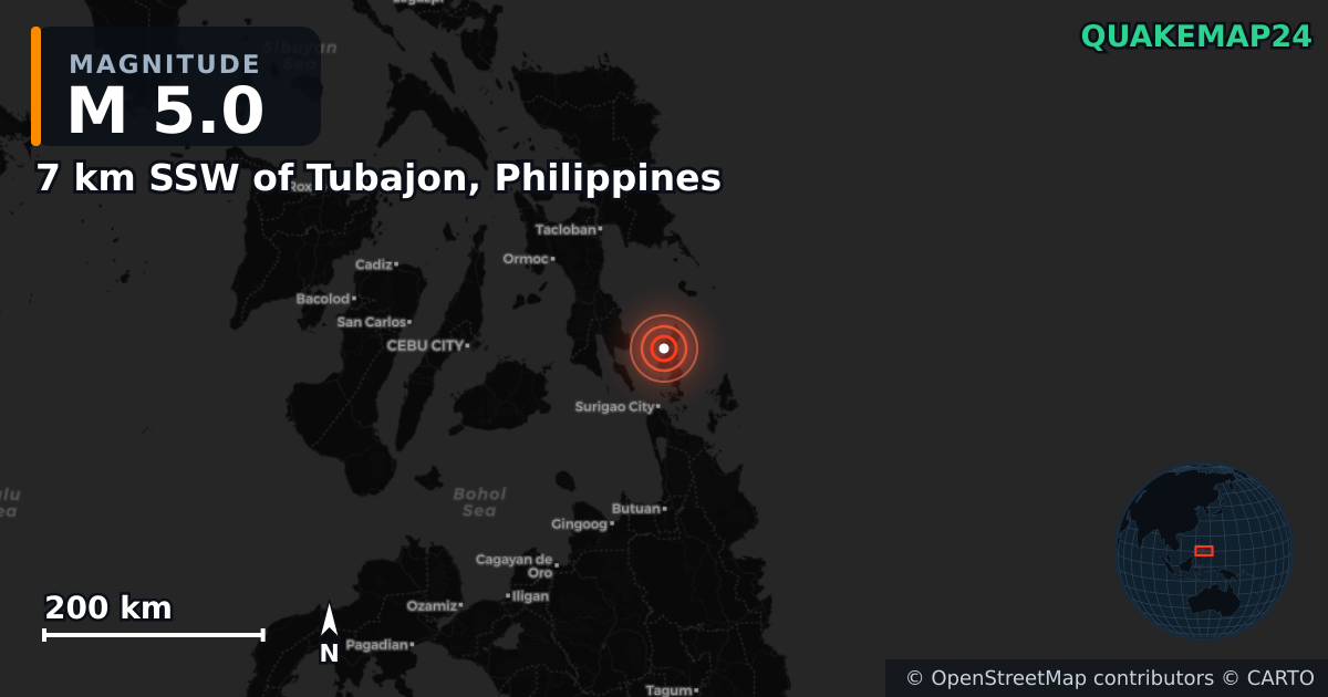 Σεισμός M5,0 κοντά στο 7 km SSW of Tubajon, Philippines — earthquake map