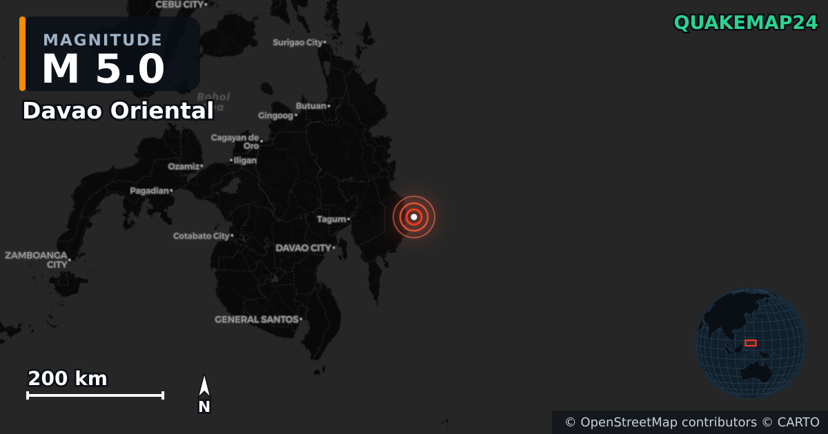 M5.0 earthquake near Davao Oriental on Oct 11, 2025 — map of epicenter and shaking intensity | QuakeMap24