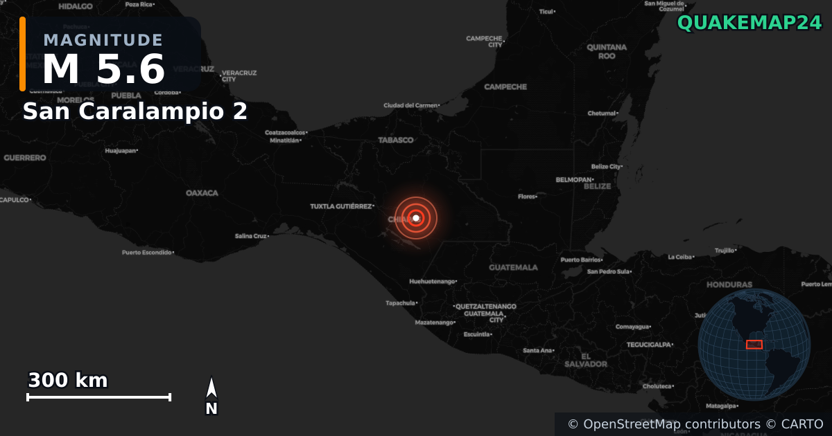 M5.6 earthquake near San Caralampio 2 on May 5, 2025 — map of epicenter and shaking intensity | QuakeMap24