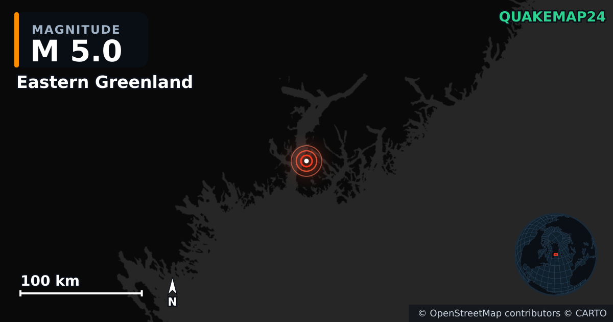 Erdbeben M5,0 bei Eastern Greenland (Grönland) — Karte der Lage des Epizentrums