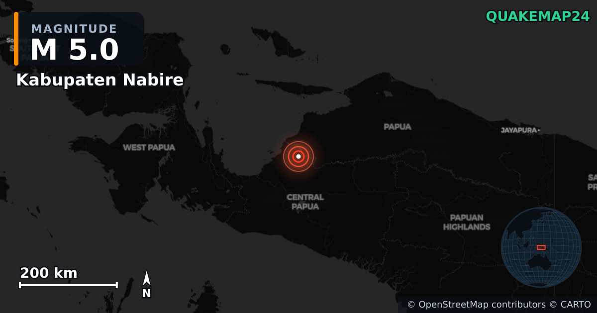 Erdbeben M5,0 bei Kabupaten Nabire, Papua Tengah (Indonesien) — Karte der Lage des Epizentrums