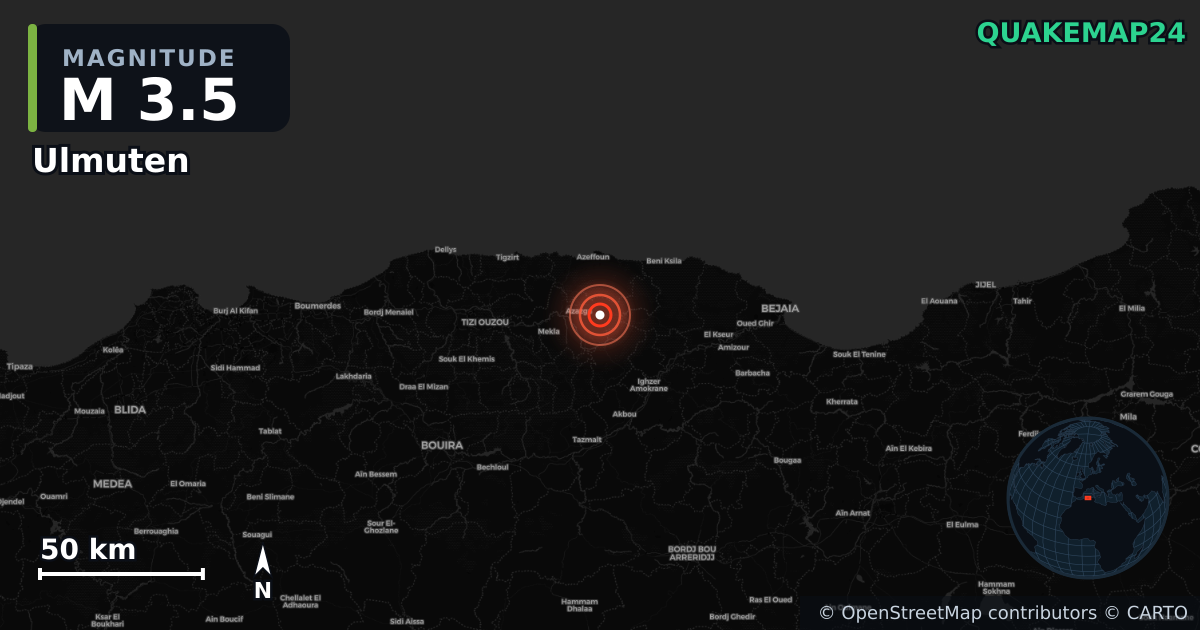 M3.5 earthquake near Ulmuten on May 10, 2026 — map of epicenter and shaking intensity | QuakeMap24
