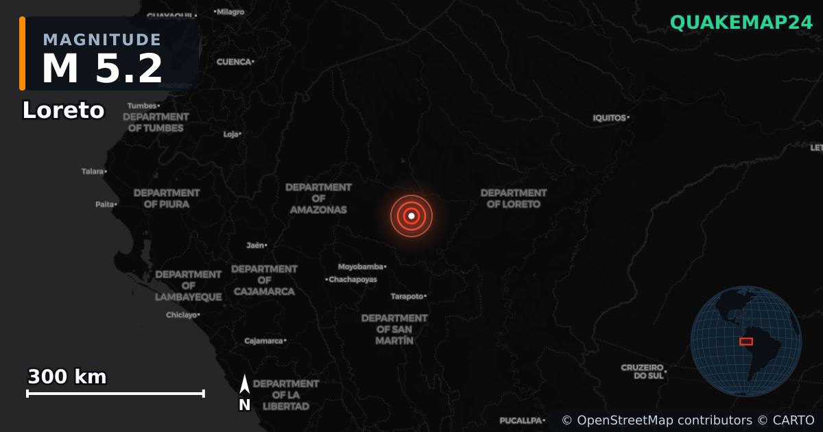 M5.2 earthquake near Loreto on Jul 6, 2025 — map of epicenter and shaking intensity | QuakeMap24