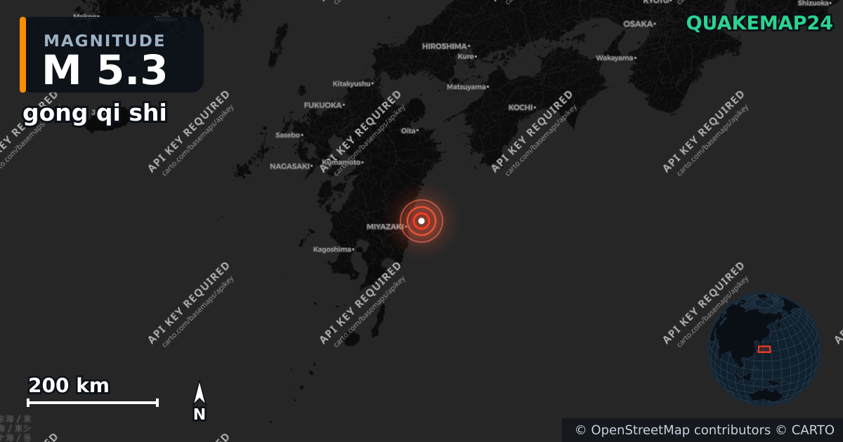 M5.3 earthquake near gong qi shi on Aug 16, 2025 — map of epicenter and shaking intensity | QuakeMap24