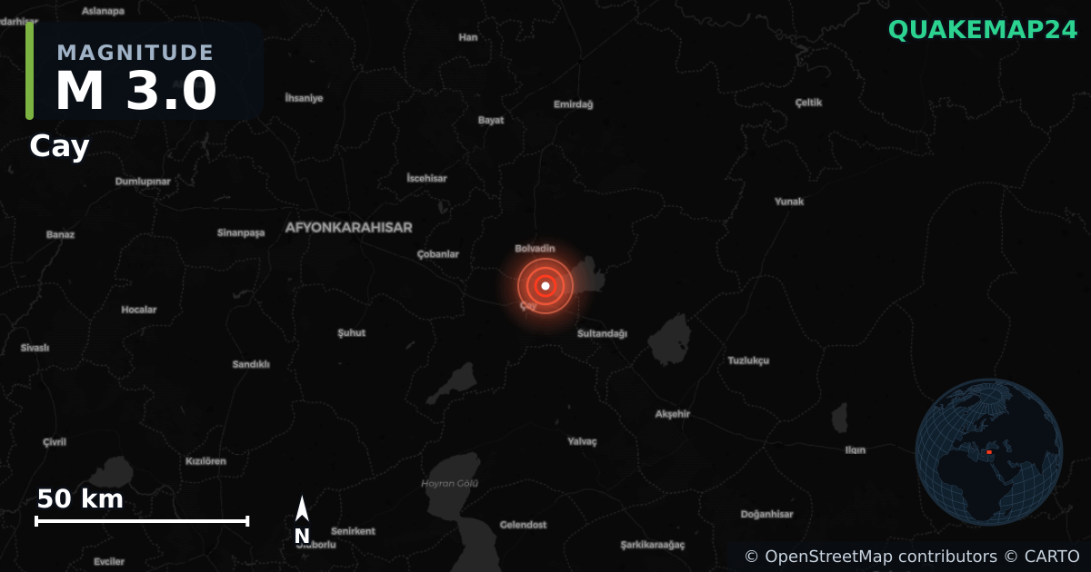 Sismo de M3,0 perto de Cay, Afyonkarahisar (Turquia) · 2026-06-10 — Mapa da localização do epicentro
