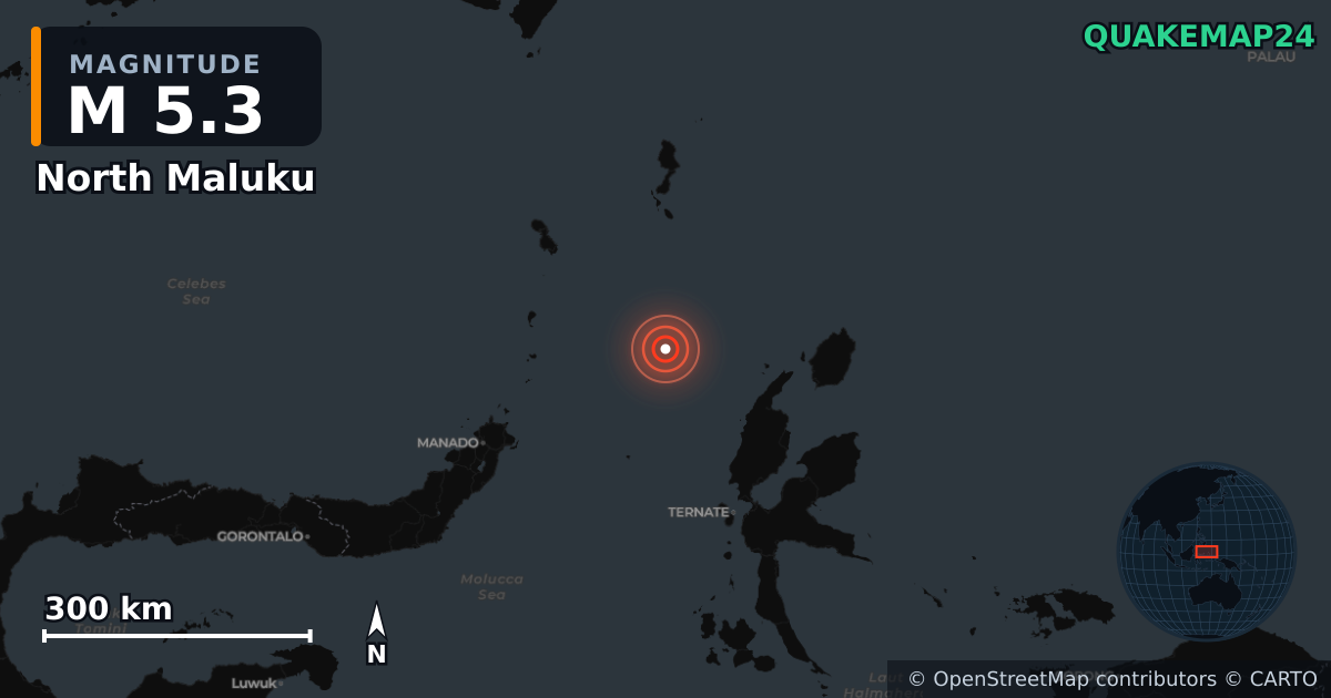 M5.1 Earthquake near North Maluku (Indonesia) · 2026-10-28 — Map showing the location of the epicenter