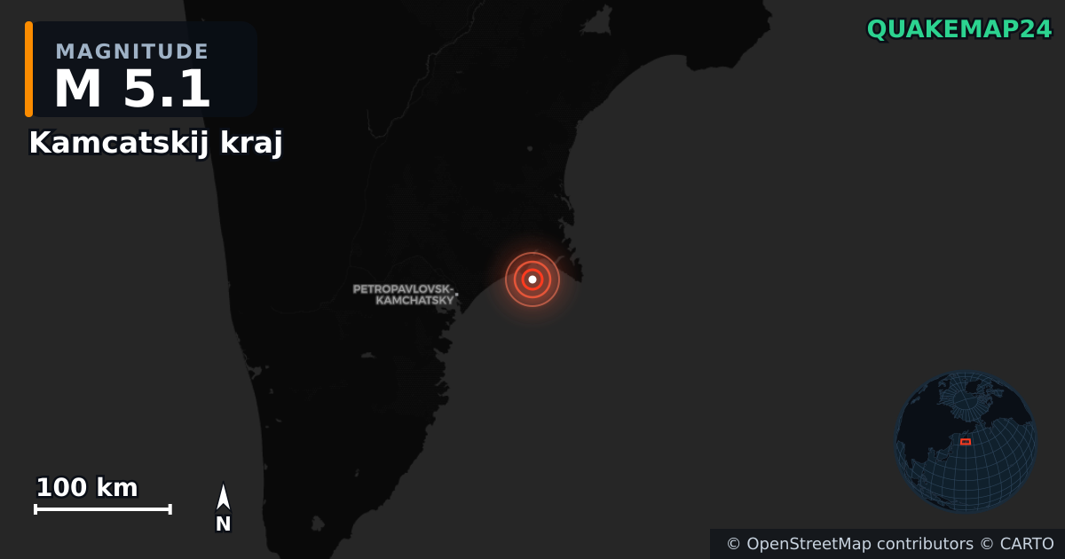 M5.1 earthquake near Kamcatskij kraj on Sep 23, 2025 — map of epicenter and shaking intensity | QuakeMap24
