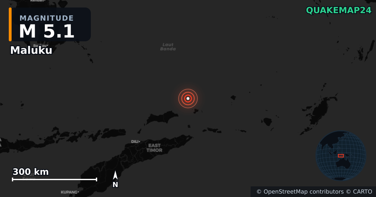 Sismo de M5,1 perto de Maluku (Indonésia) — Mapa da localização do epicentro