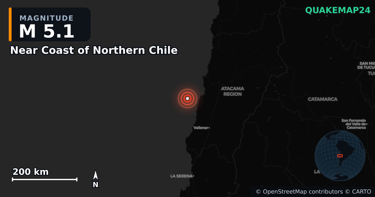 Sismo de M5,1 perto de Near Coast of Northern Chile — Mapa da localização do epicentro