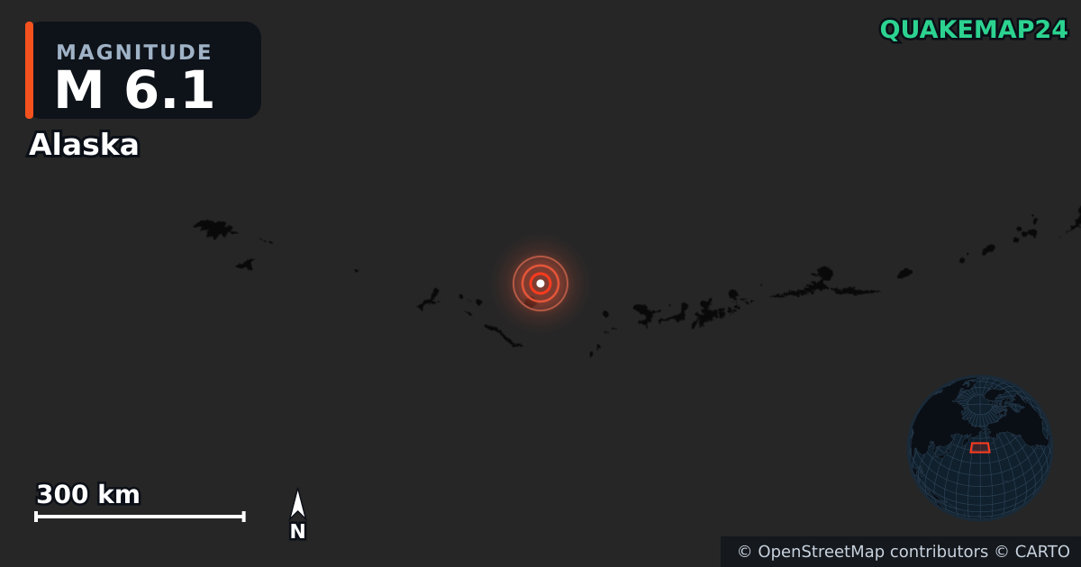 M6.1 earthquake near Alaska on Aug 28, 2025 — map of epicenter and shaking intensity | QuakeMap24