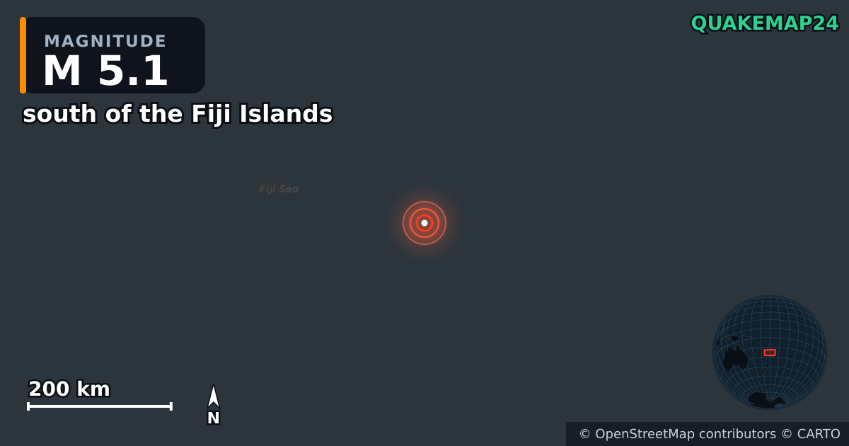 Erdbeben M5,1 bei south of the Fiji Islands · 2026-10-20 — Karte der Lage des Epizentrums