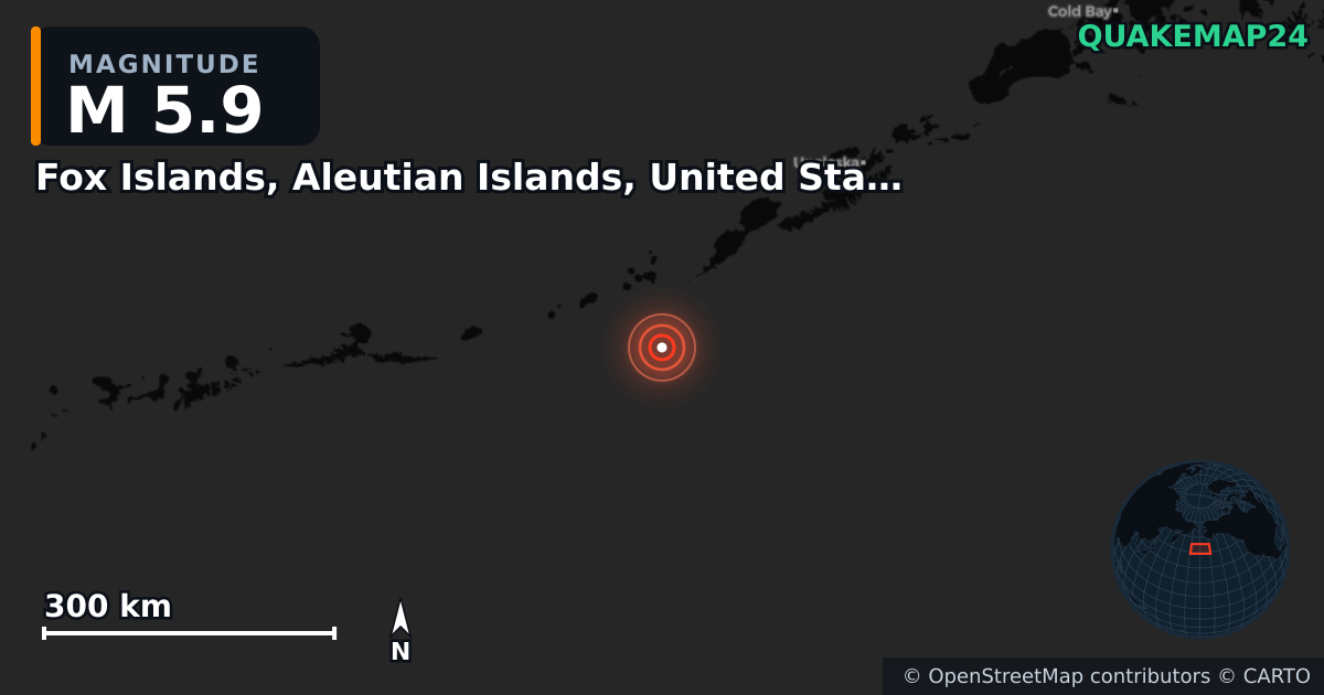 M5.9 earthquake near Fox Islands, Aleutian Islands, United States [Sea: United States] on Sep 3, 2025 — map of epicenter and shaking intensity | QuakeMap24