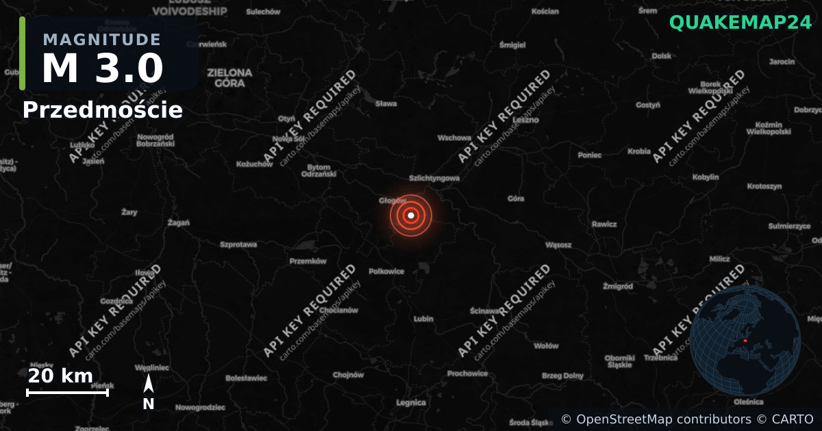 M3.0 earthquake near Przedmoście on Jun 16, 2026 — map of epicenter and shaking intensity | QuakeMap24
