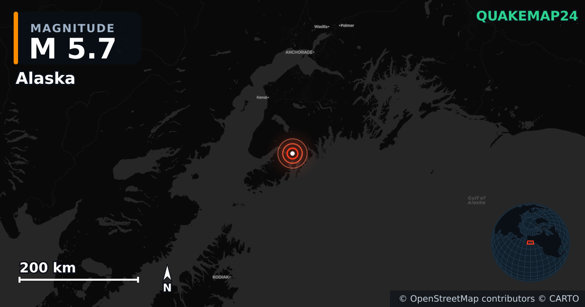 M5.7 earthquake near Alaska on Oct 30, 2025 — map of epicenter and shaking intensity | QuakeMap24
