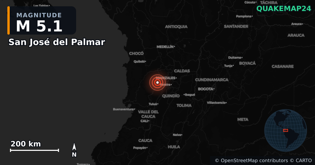 M5.1 earthquake near San José del Palmar on Feb 13, 2026 — map of epicenter and shaking intensity | QuakeMap24