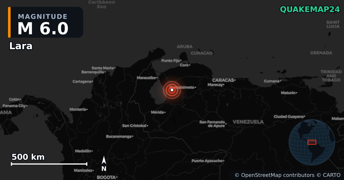 M6.0 earthquake near Lara on Sep 25, 2025 — map of epicenter and shaking intensity | QuakeMap24
