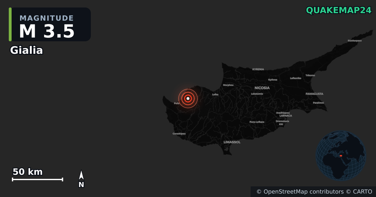 M3.5 earthquake near Gialia on Nov 12, 2025 — map of epicenter and shaking intensity | QuakeMap24