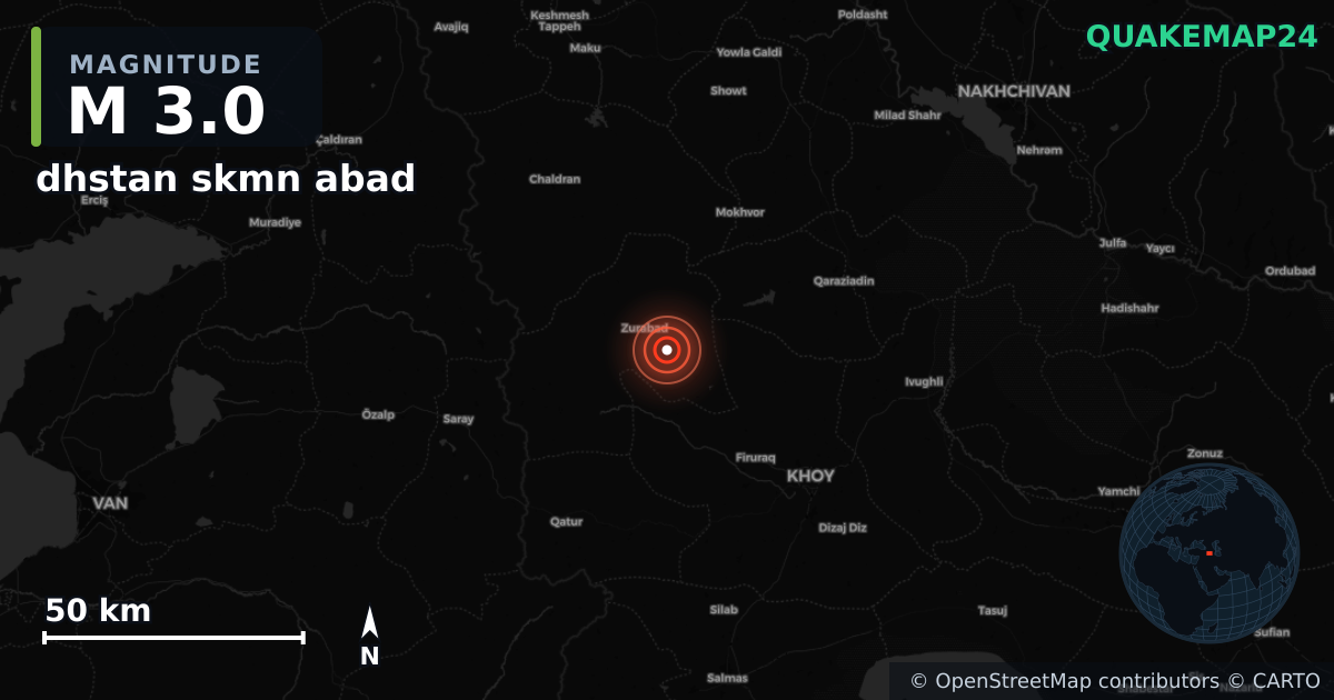M3.0 earthquake near dhstan skmn abad on May 14, 2026 — map of epicenter and shaking intensity | QuakeMap24