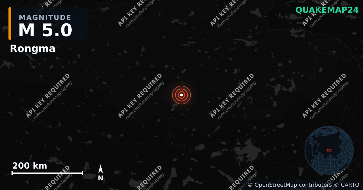 M5.0 earthquake near Rongma on Aug 27, 2026 — map of epicenter and shaking intensity | QuakeMap24