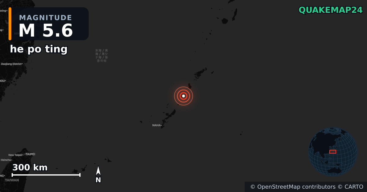 M5.6 earthquake near he po ting on May 20, 2026 — map of epicenter and shaking intensity | QuakeMap24