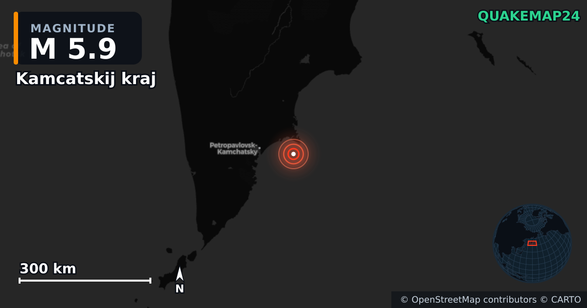 M5.9 earthquake near Kamcatskij kraj on Dec 18, 2025 — map of epicenter and shaking intensity | QuakeMap24
