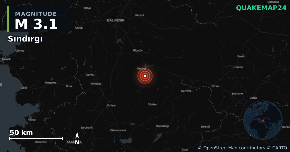 Terremoto de M3,1 cerca de WESTERN TURKEY (Turquía) · 2025-12-15 — Mapa de la ubicación del epicentro