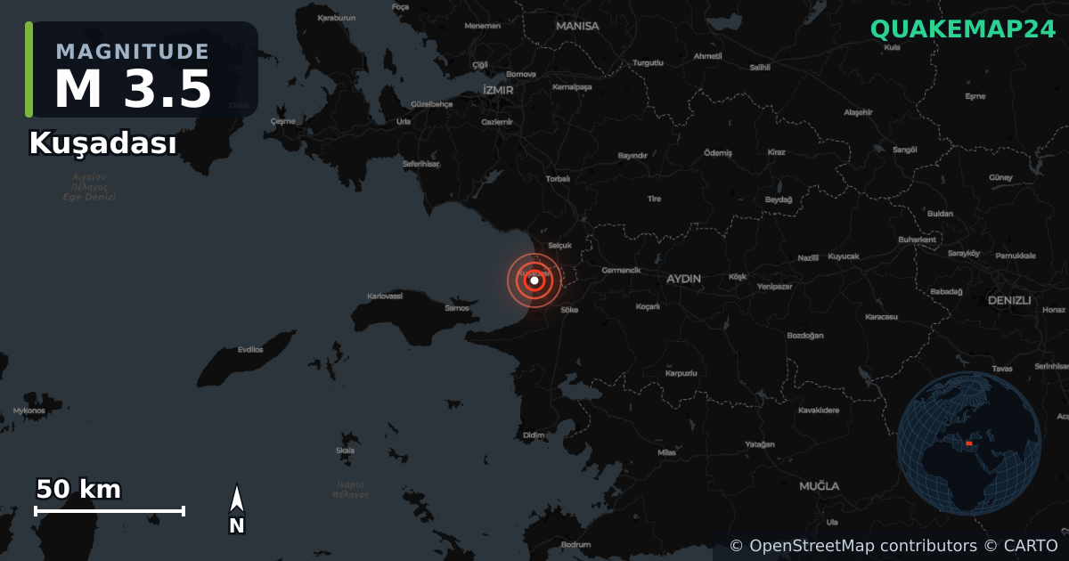 Terremoto de M3,5 cerca de Turkey (Turquía) · 2025-12-07 — Mapa de la ubicación del epicentro