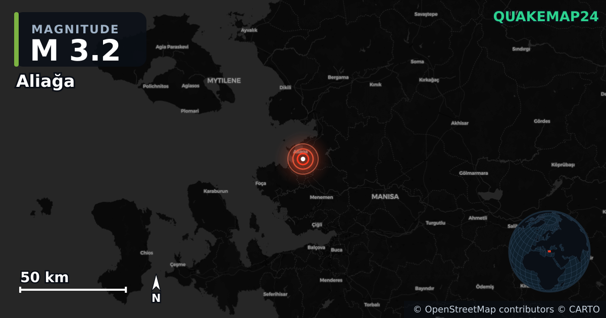 M3.2 earthquake near Aliağa on Jan 21, 2026 — map of epicenter and shaking intensity | QuakeMap24