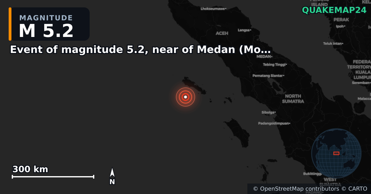 Erdbeben M5,2 bei Event of magnitude 5.2, near of Medan (Monde) — Karte der Lage des Epizentrums