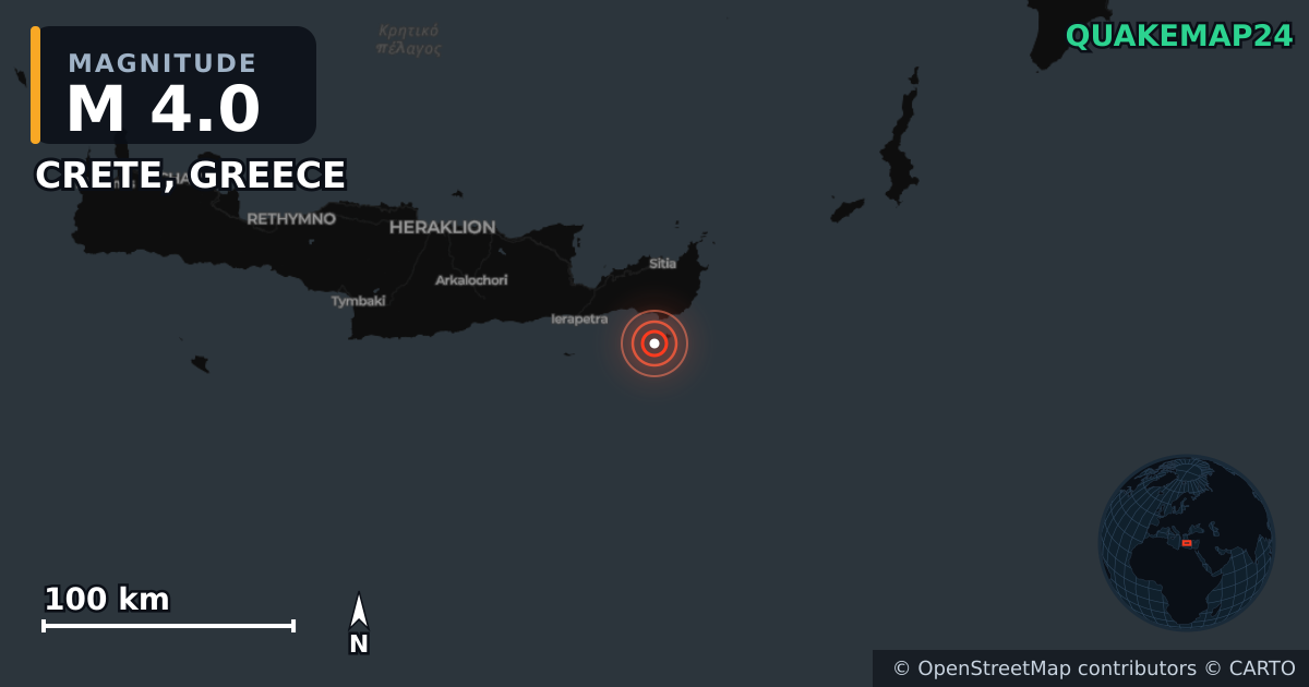 Σεισμός M4,0 κοντά στο CRETE, GREECE · 2026-04-27 — Χάρτης της θέσης του επικέντρου
