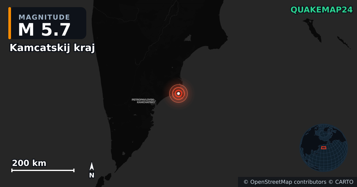 M5.7 earthquake near Kamcatskij kraj on Oct 11, 2025 — map of epicenter and shaking intensity | QuakeMap24