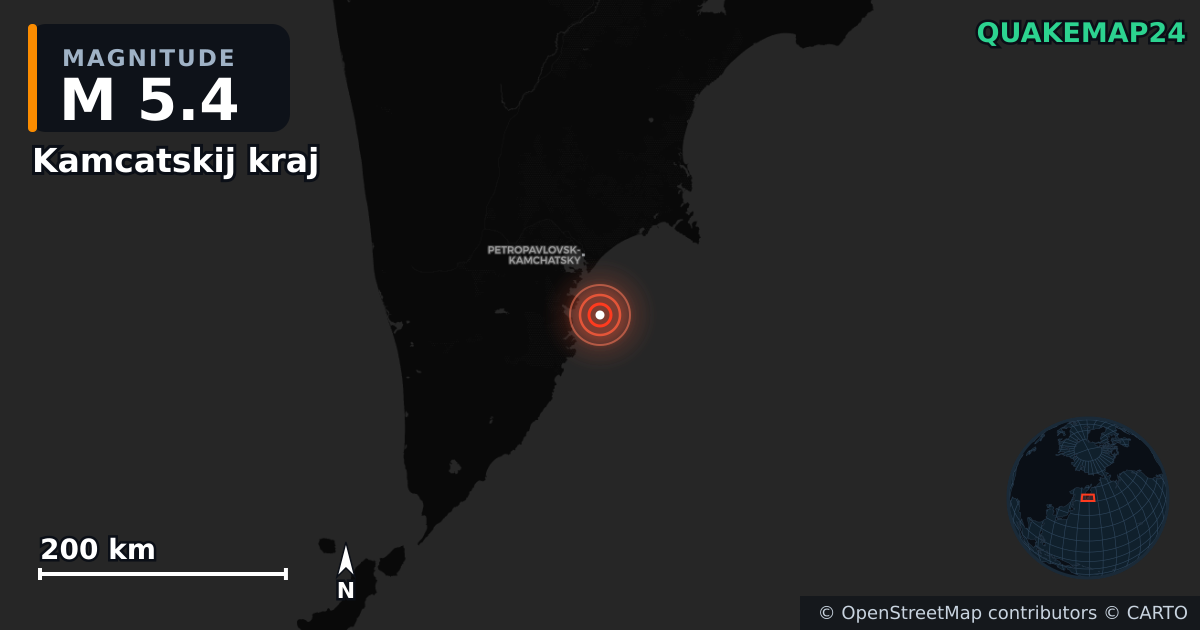 M5.4 earthquake near Kamcatskij kraj on Jul 31, 2025 — map of epicenter and shaking intensity | QuakeMap24