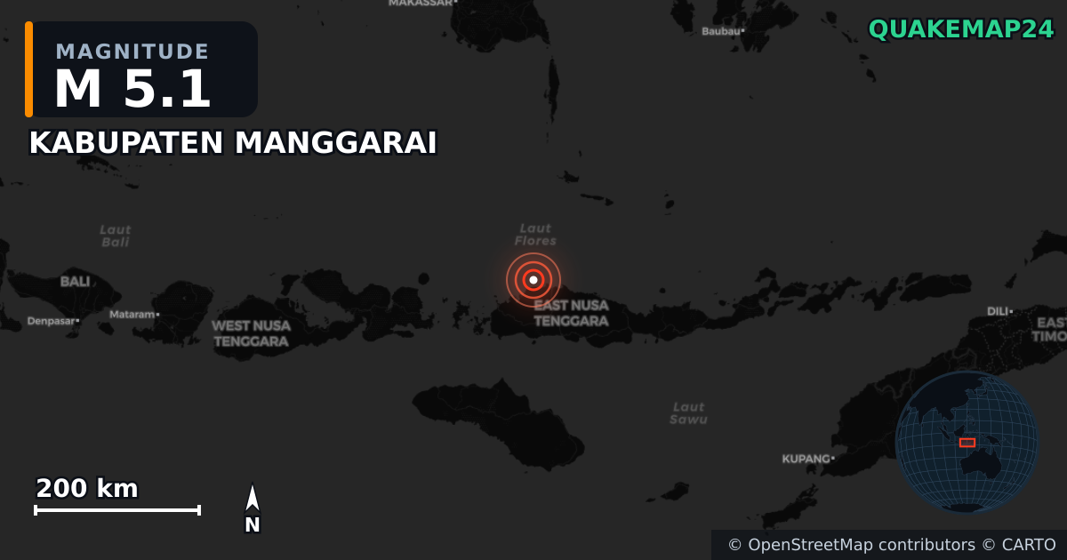 Erdbeben M5,1 bei KABUPATEN MANGGARAI, East Nusa Tenggara (Indonesien) · 2026-09-13 — Karte der Lage des Epizentrums