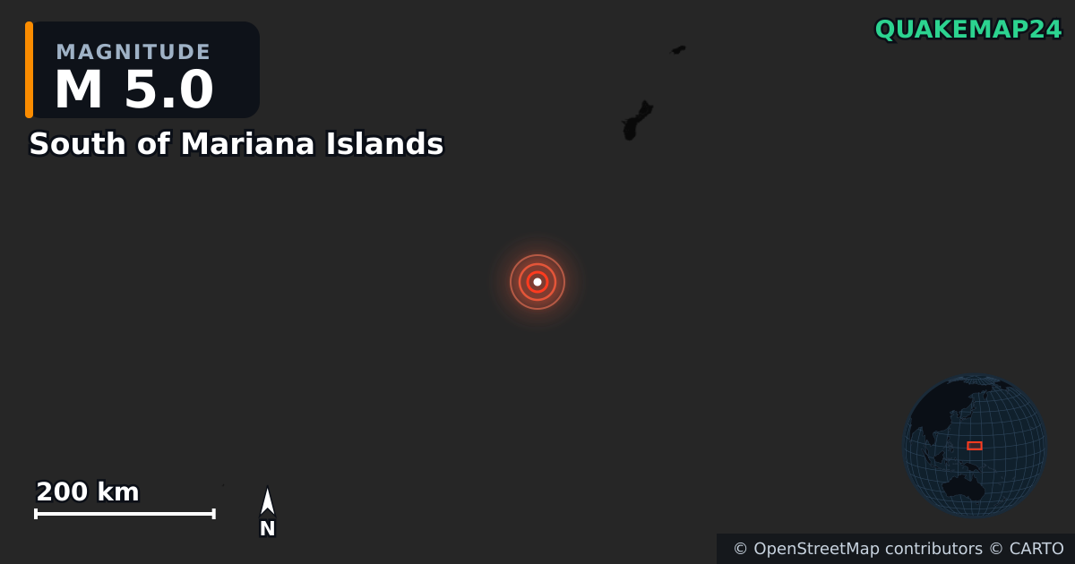 Erdbeben M5,0 bei South of Mariana Islands · 2026-01-06 — Karte der Lage des Epizentrums