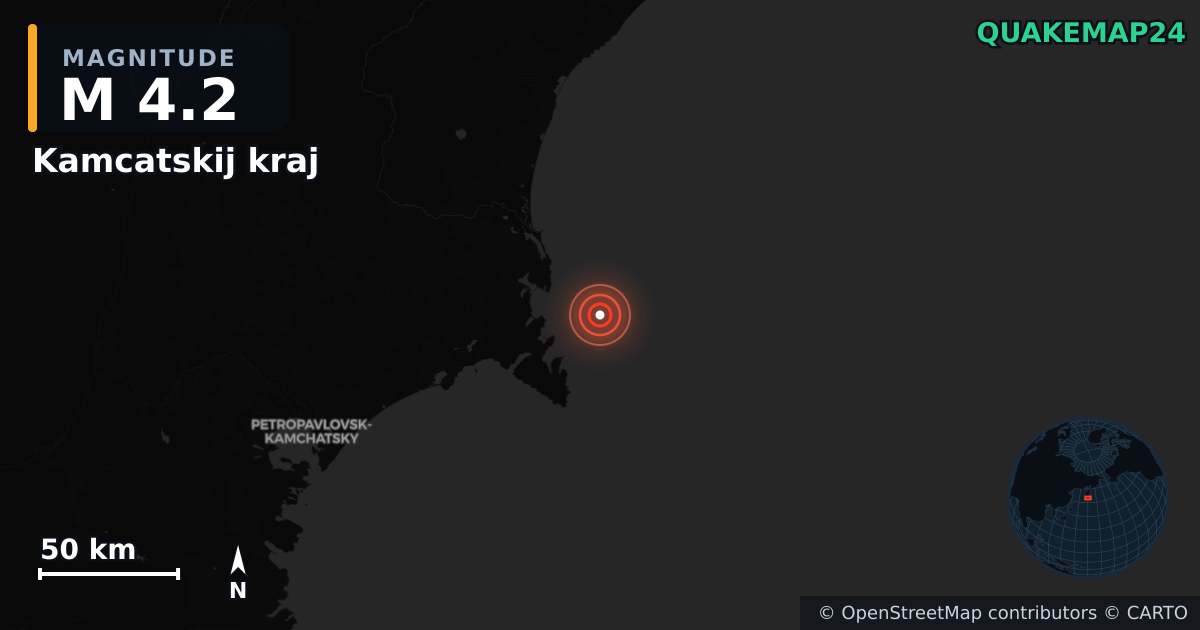 M4.2 earthquake near Kamcatskij kraj on Feb 5, 2026 — map of epicenter and shaking intensity | QuakeMap24