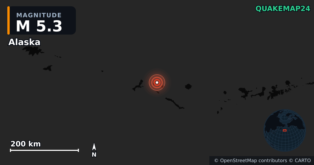 M5.3 earthquake near Alaska on Jul 26, 2025 — map of epicenter and shaking intensity | QuakeMap24