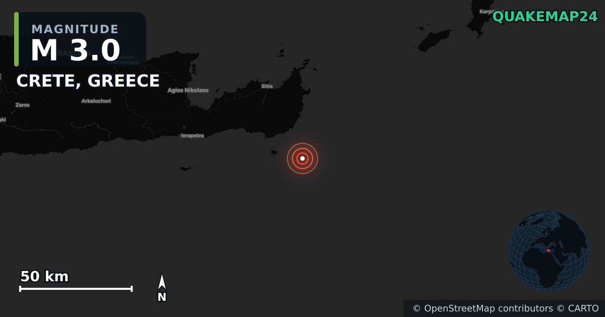 Erdbeben M3,0 bei CRETE, GREECE · 2026-07-03 — Karte der Lage des Epizentrums