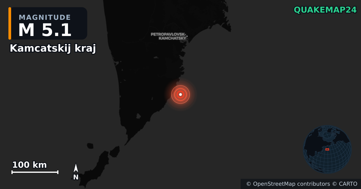 M5.1 earthquake near Kamcatskij kraj on Oct 5, 2025 — map of epicenter and shaking intensity | QuakeMap24