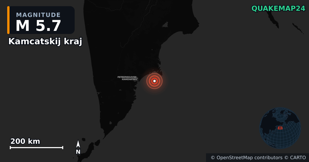M5.7 earthquake near Kamcatskij kraj on Aug 15, 2025 — map of epicenter and shaking intensity | QuakeMap24