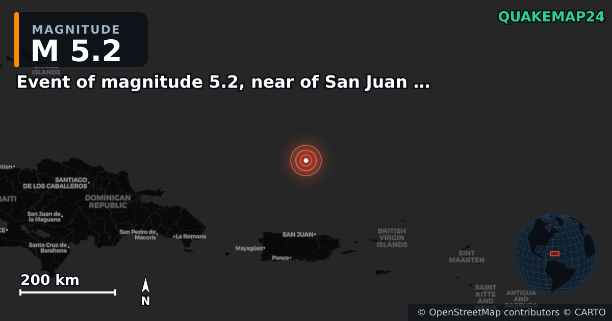 Terremoto de M5,2 cerca de Event of magnitude 5.2, near of San Juan (Monde) — Mapa de la ubicación del epicentro