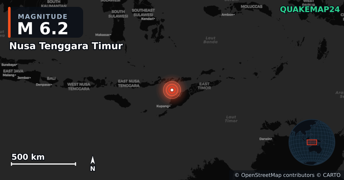 M6.2 earthquake near Nusa Tenggara Timur on Oct 26, 2025 — map of epicenter and shaking intensity | QuakeMap24