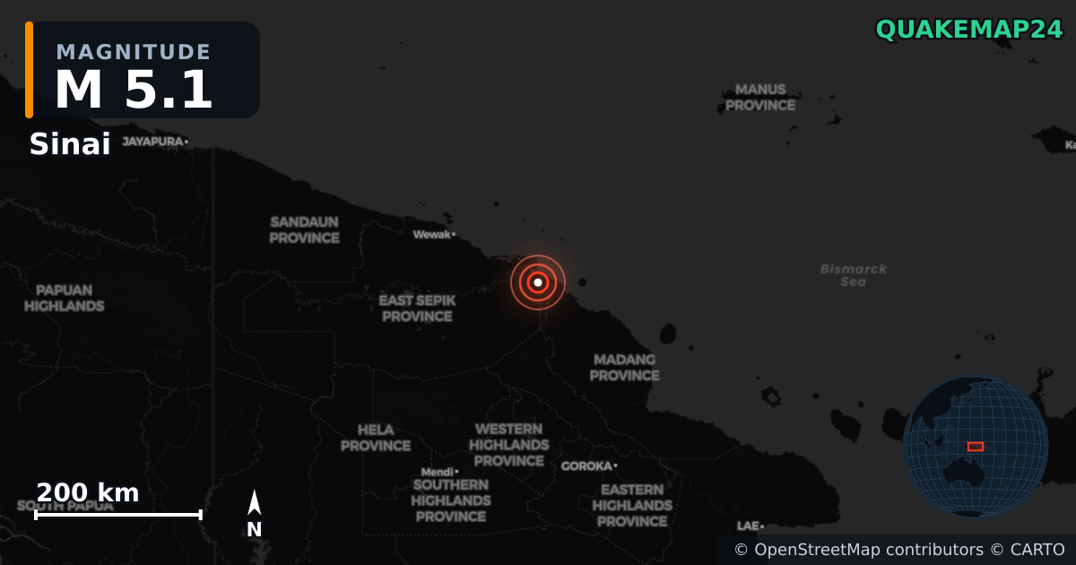 M5.1 earthquake near Sinai on Feb 13, 2026 — map of epicenter and shaking intensity | QuakeMap24