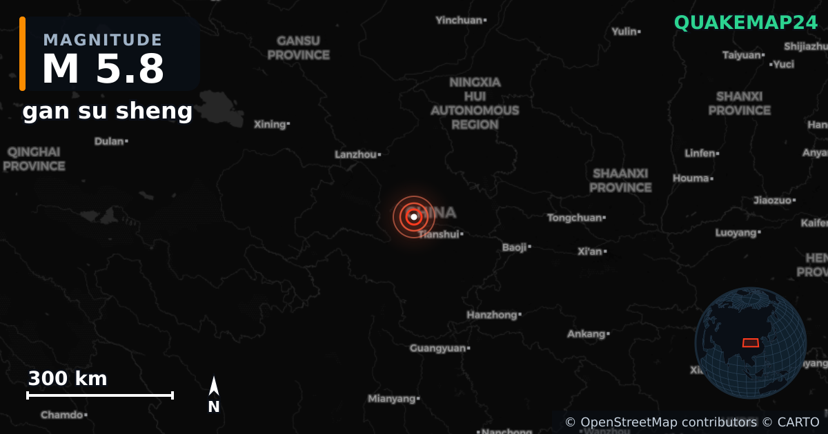 M5.8 earthquake near gan su sheng on Sep 26, 2025 — map of epicenter and shaking intensity | QuakeMap24