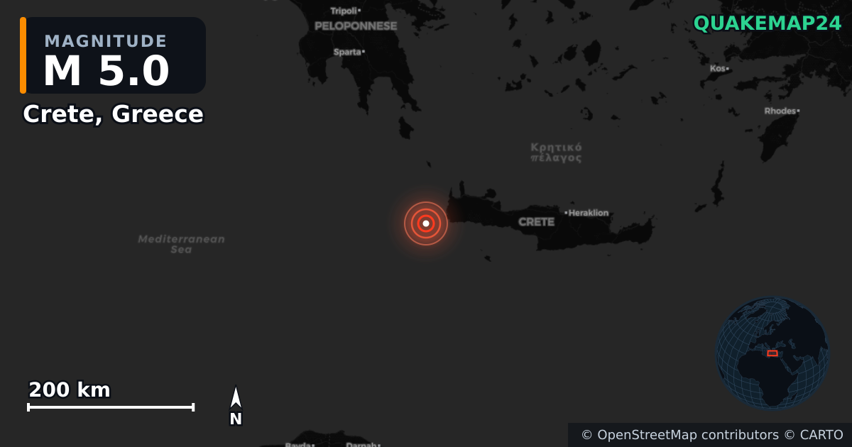 Erdbeben M5,0 bei Crete, Greece — Karte der Lage des Epizentrums