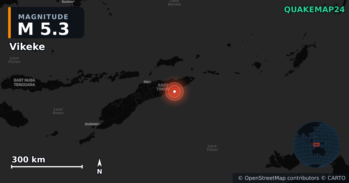 M5.3 earthquake near Vikeke on Jun 6, 2026 — map of epicenter and shaking intensity | QuakeMap24